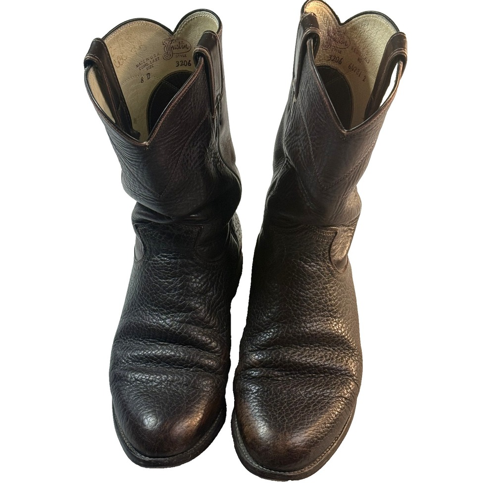 Vintage 70s Justin Cowboy Boots Mens 8 Brown Leather USA Roper Americana